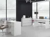 A modern office space with two white desks, a filing cabinet, and large windows overlooking a city. Anteprima dell’immagine prodotto