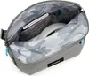 An open gray bag with a camouflage interior, showing its compartments and contents. Produktbild-Vorschau