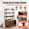 A multi-shelf storage unit with a cabinet base, featuring text overlays highlighting its features and capabilities. A cat is sitting to the left of the unit. Podgląd zdjęcia produktu