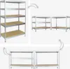 A collage of images showing different configurations and sizes of metal shelving units. Produktbild-Vorschau