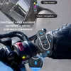 A person riding a motorcycle, with a close-up of a handlebar-mounted controller and a helmet. Produktbild-Vorschau