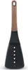 A kitchen spatula with a brown handle and a black slotted head, presented against a white background. Produktbild-Vorschau