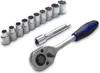 A set of socket wrenches and extensions laid out on a white background. Produktbild-Vorschau