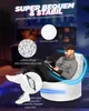 A man is sitting on a large white beanbag chair in a dimly lit room with glowing blue accents. Produktbild-Vorschau