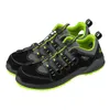 A pair of black and gray work shoes with neon green accents, shown against a white background. Podgląd zdjęcia produktu