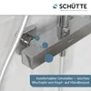 Close-up of a modern shower fixture with text overlay. Produktbild-Vorschau