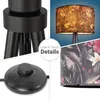 Collage of close-up details of a tripod floor lamp with a floral jungle print lampshade. Produktbild-Vorschau