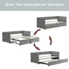 A diagram showing a sofa bed in three different configurations, with arrows indicating transitions between them. Produktbild-Vorschau