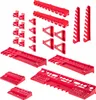 A collection of red plastic tool organizers and holders arranged on a white background. Podgląd zdjęcia produktu