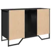 A black cabinet with two light brown doors and a metal frame. Anteprima dell’immagine prodotto