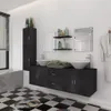 A modern bathroom with a double vanity, sinks, faucets, storage cabinets, and a bathtub. Produktbild-Vorschau