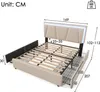A diagram of a bed frame with dimensions and features indicated by text and arrows. Náhled obrázku produktu