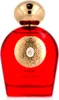 A red perfume bottle with a gold cap and emblem. Produktbild-Vorschau