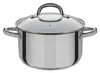 A stainless steel pot with a glass lid and handles, isolated on a white background. Náhľad obrázku produktu