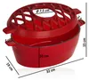 A red cast iron humidifier for a BBQ, with dimensions indicated by text overlays. Podgląd zdjęcia produktu
