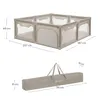 Diagrams showing the dimensions of a playpen and its carrying bag. Produktbild-Vorschau