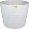 A white ceramic planter with a textured exterior and a small green logo on the front. Produktbild-Vorschau