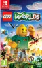 The image is a vibrant and colorful advertisement for the LEGO Worlds Nintendo Switch game, featuring a large LEGO figure surrounded by various LEGO characters, creatures, and structures in a fantastical world. Produktbild-Vorschau