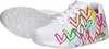 A pair of white sneakers with colorful heart designs. Voir les images du produit