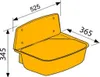 A diagram of a yellow plastic sink basin with dimensions indicated by lines and numbers. Produktbild-Vorschau