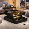 A modern living room with a black coffee table that has a lift-top feature and LED lighting. Produktbild-Vorschau
