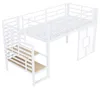 Hochbett 90x200cm mit Treppe Stauraum LED Weiß Einzelbett Produktbild-Vorschau 7