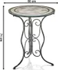 A round bistro table with a mosaic-style top and a black metal base, shown against a white background with dimensions indicated. Náhled obrázku produktu
