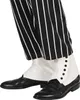 Close-up of a person's legs wearing black and white striped pants, white gaiters, and black shoes. Anteprima dell’immagine prodotto