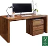 A wooden desk with a computer monitor, lamp, and plant. Produktbild-Vorschau