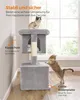Two cats are interacting with a grey cat tree in a well-lit room with a large window. Produktbild-Vorschau