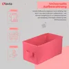 A pink storage box is shown with marketing text and icons indicating its uses. Produktbild-Vorschau