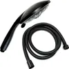 A black hand-held shower head and a black flexible shower hose are displayed against a white background. Produktbild-Vorschau