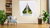 A living room scene with a window, curtains, chair, and plants. Produktbild-Vorschau