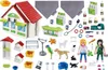 A collection of Playmobil toys for a portable pet shop, including figures, animals, and accessories. Produktbild-Vorschau