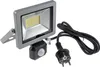 A product shot of an LED floodlight with a motion sensor and power cord. Produktbild-Vorschau