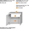 Diagram showing dimensions and cut-out of a cabinet. Produktbild-Vorschau