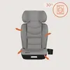 A gray child car seat with orange arrows indicating airflow, and icons for washing temperature and a washing machine. Náhled obrázku produktu