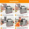 Four-panel image showing the installation steps of a kitchen appliance. Produktbild-Vorschau