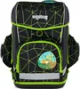 A black and green ergobag school backpack with a car graphic on the front pocket. Produktbild-Vorschau