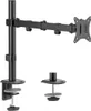 A black monitor mount arm with a clamp base and a VESA mount plate, shown against a white background. A second clamp base is shown separately. Produktbild-Vorschau