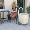 Grand panier de transport en osier blanc avec roulettes Voir les images du produit 3