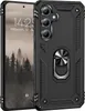A black rugged phone case with a ring holder is shown next to a smartphone. Produktbild-Vorschau
