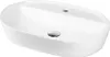 A white ceramic oval countertop sink with a chrome drain. Produktbild-Vorschau