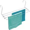 A white metal radiator drying rack with two towels hanging on it. Produktbild-Vorschau