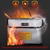 A fireproof LIPO-SAFE bag is shown with flames and water splashes around it, indicating its protective features. Produktbild-Vorschau