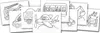 A collage of coloring pages featuring various vehicles and animals. Produktbild-Vorschau