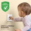 A baby is reaching for an electrical outlet, with a safety certification badge and text about electrical safety in the image. Anteprima dell’immagine prodotto