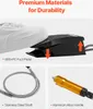 A collage of product features: a foot pedal with a shoe on it, a flexible shaft, and a rotary tool handle. Voir les images du produit