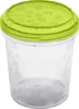 A clear plastic food storage container with a green lid, featuring a leaf pattern on both the lid and the container. Náhľad obrázku produktu