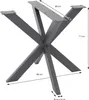 A dark gray metal table base with a spider leg design, shown with dimensions indicated by measurement lines and text. Náhled obrázku produktu